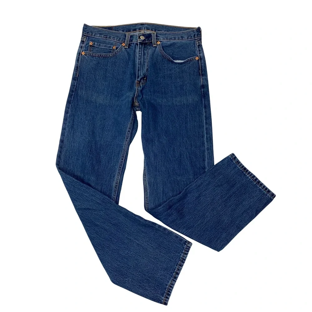 Levis 505 Regular Fit Straight Leg Jeans Mens 34x32 Medium Wash Denim
